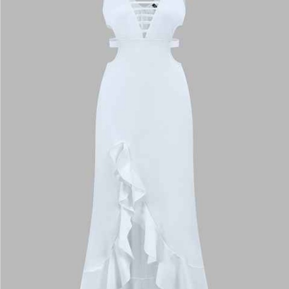 TODAY ONLY SALE 🖤 Hollow Out Ruffle Trim Split Thigh Maxi Dress 🖤 - Picture 2 of 4